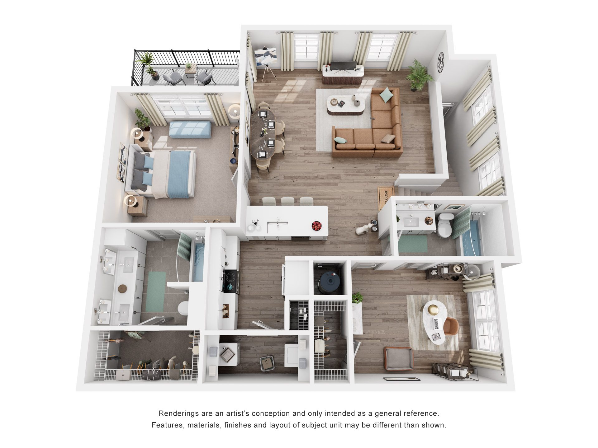 Floor plan for 2 beds, 2 baths, 1082 sqft